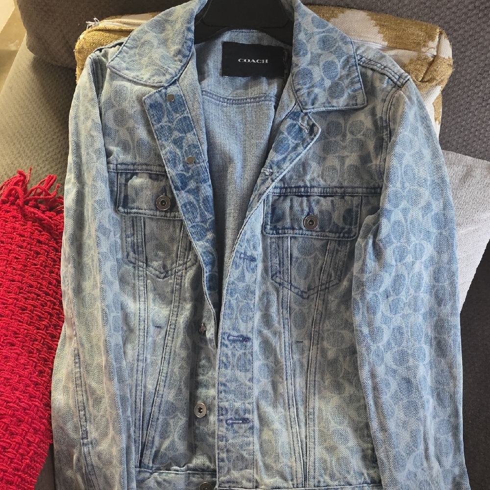 Coach Blue Patterned Denim Jacket - image 1